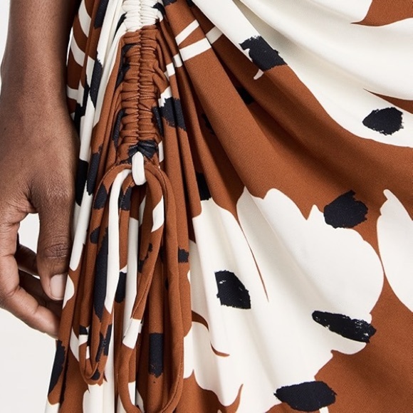 Monse brown abstract floral print asymmetrical draped midi dress - size 12 - Picture 7 of 7